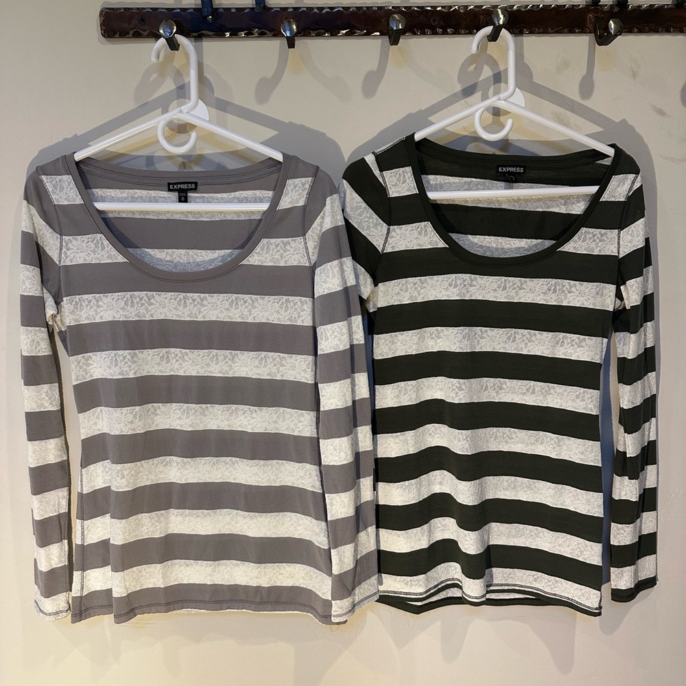 Express long sleeve lace striped shirts